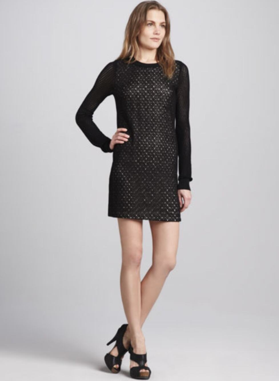 Diane von Furstenberg Linot Black Long Sleeve Round Neck Sweater Dress Size S